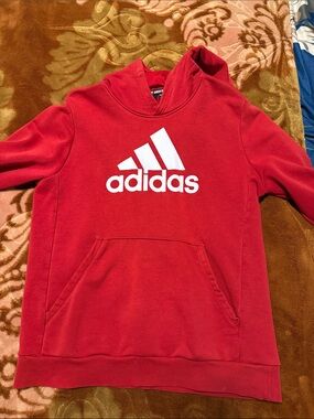 adidas Red Kids Hoodie with White Logo